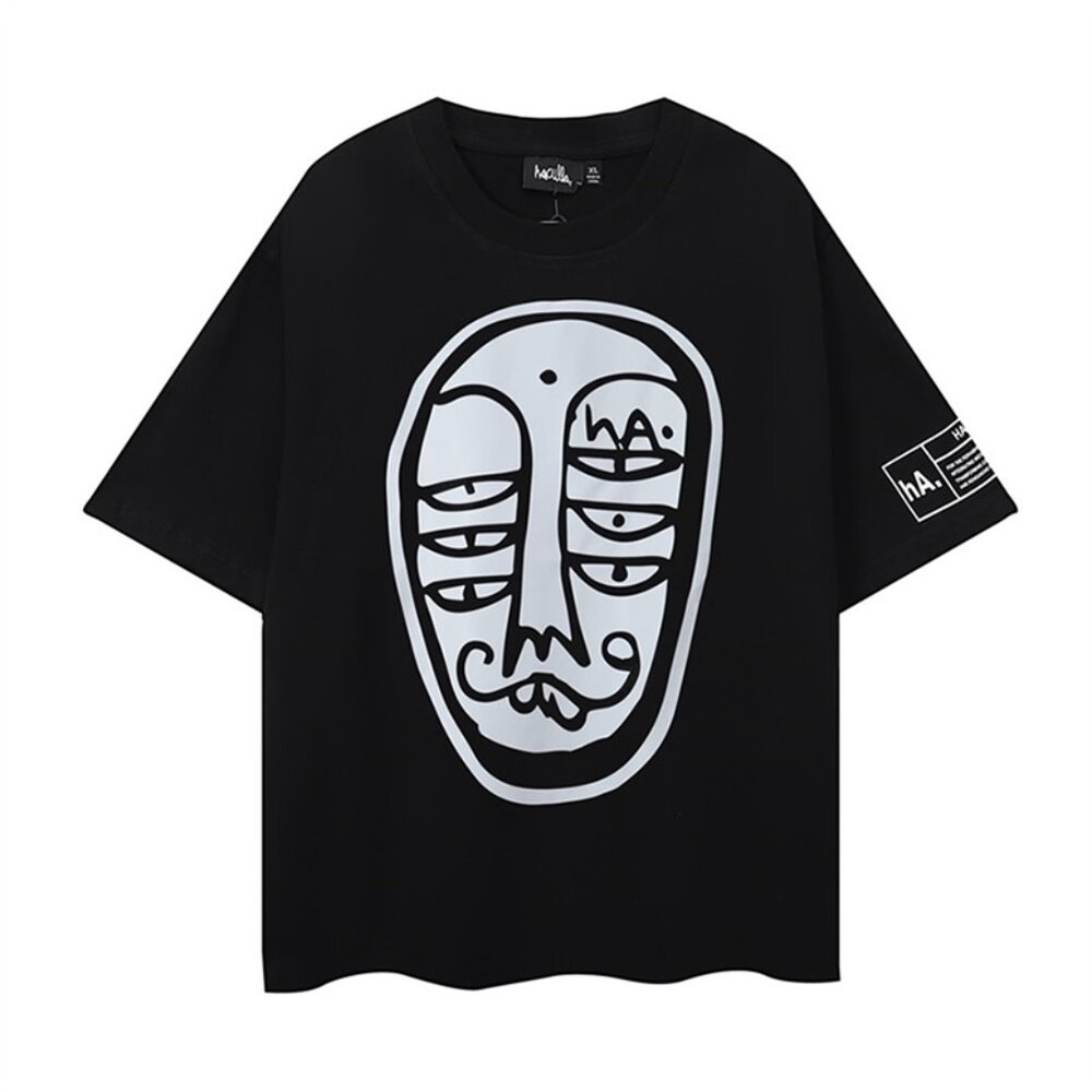 Haculla Abstract Face Pattern Black Short Sleeve